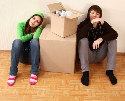 Packed boxes and furniture prepared for a house move