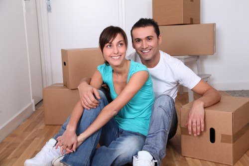 Office furniture and equipment prepared for a move in East London